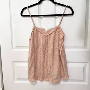 Women Olivia Grey Eyelet Cami Tank Minimalist Casual in Nude Cream Size Small